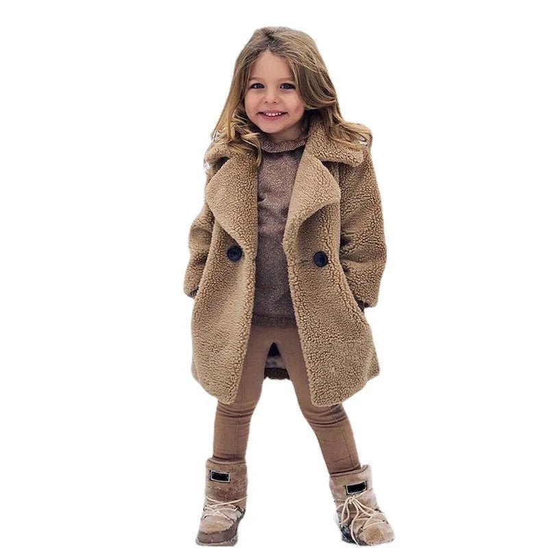 Wholesale Winter Warm Clothing Kids Girl Lapel Overcoat Jacket Faux Fur Toddler Baby Loose Coats