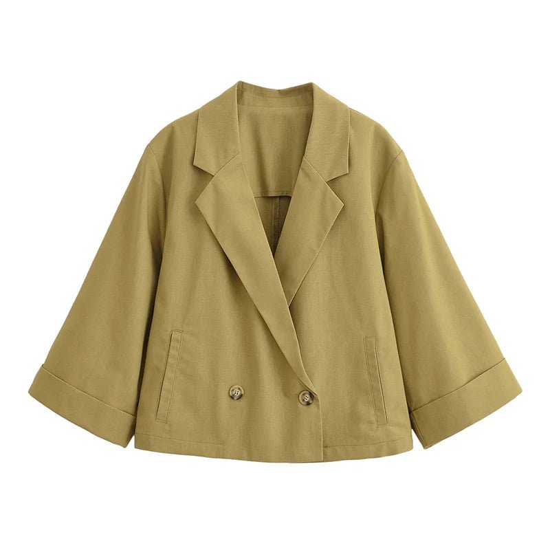 KAR&OT ZA Women's Clothing 2025 Summer New Casual Simple Short Double-breasted Suit Jacket 8141709