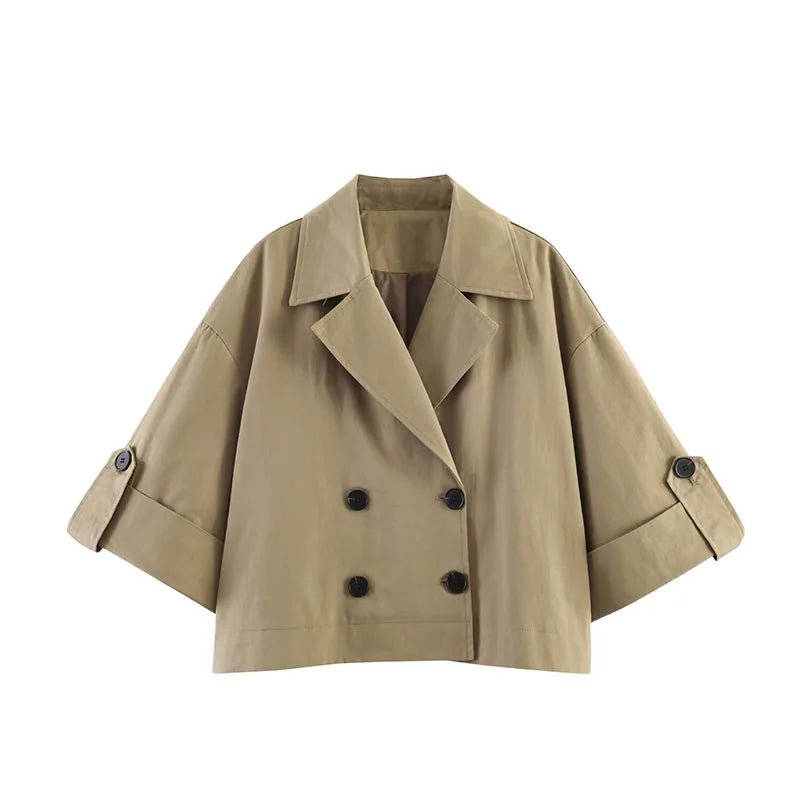 ZATRHMBM Summer Women's Clothing 2026 New Fashion Double-Breasted Short Jacket Retro Rolled Sleeve Casual Women's Top