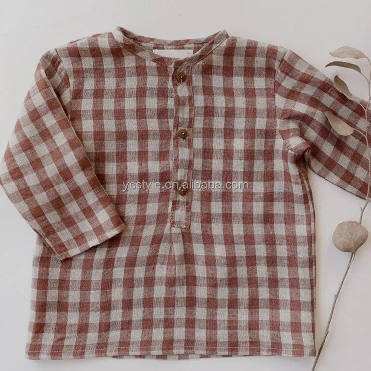 Plaid Boy Shirt, Long Sleeves Cute Clothes, Customized Button Down Cloth for Kids
