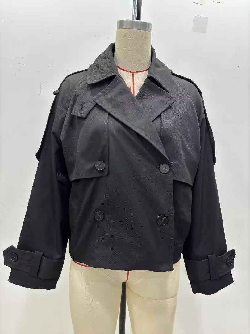 KAR&OT ZA 2025 Autumn New Double P Row Button Closed Lapel Long Sleeve Loose Casual Short Windbreaker Jacket 0518240