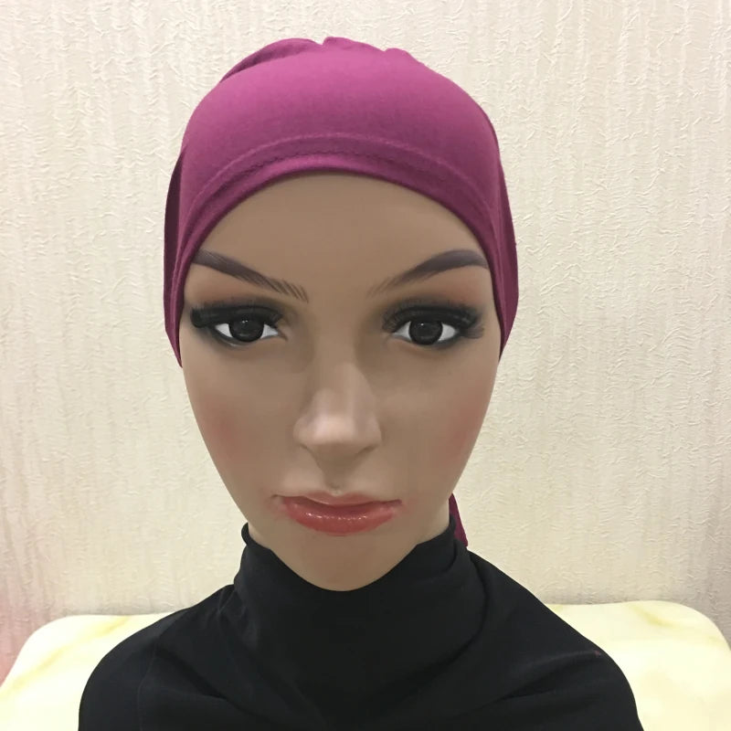 H048 Plain Cotton tie back hats Muslim Turban Pure Color Stretch Inner Hijabs underscarf Women Head Scarf Under Hijab Bonnet