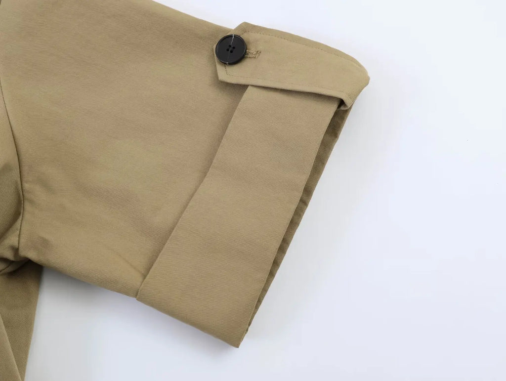 Women's spring 2026 new fashion and leisure temperament lapel double-breasted trench coat retro women's chic hemmed sleeve coat.