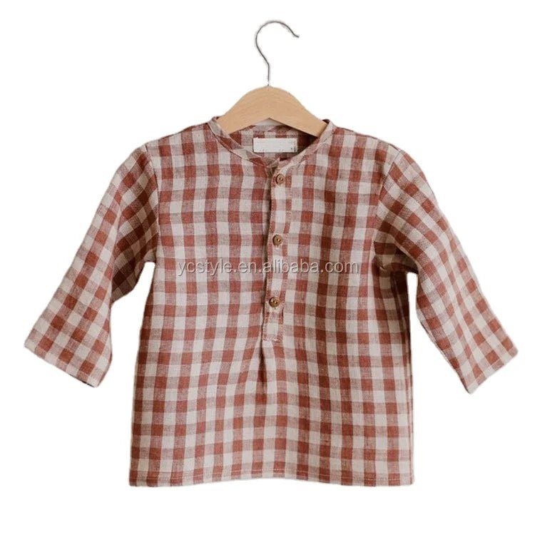 Plaid Boy Shirt, Long Sleeves Cute Clothes, Customized Button Down Cloth for Kids