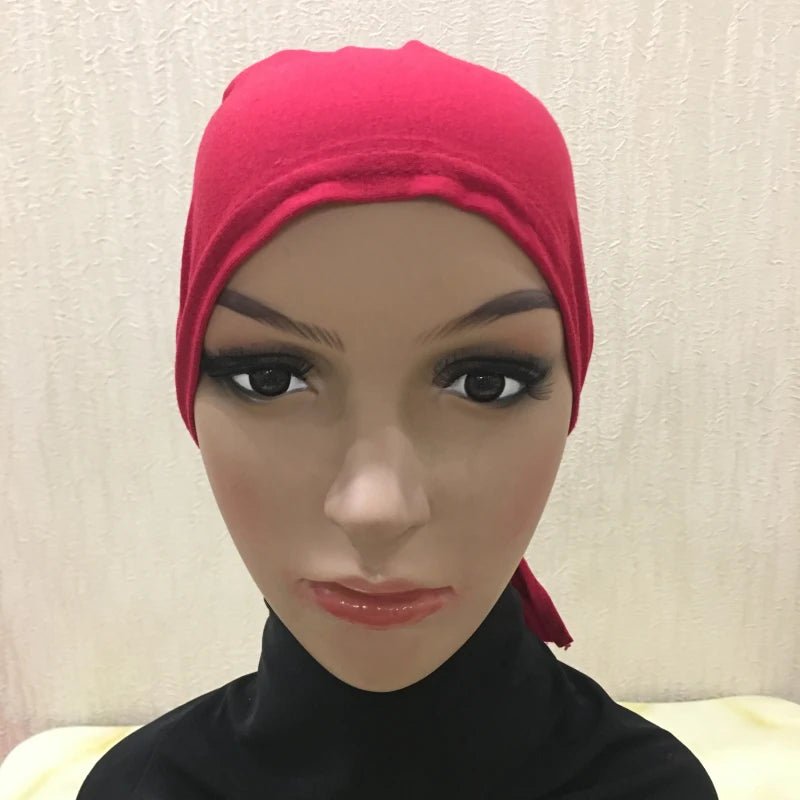 H048 Plain Cotton tie back hats Muslim Turban Pure Color Stretch Inner Hijabs underscarf Women Head Scarf Under Hijab Bonnet