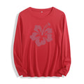 100% Cotton "Burgundy Hibiscus Flower Graphic" Long - Sleeve T - Shirt, Multi - Colors