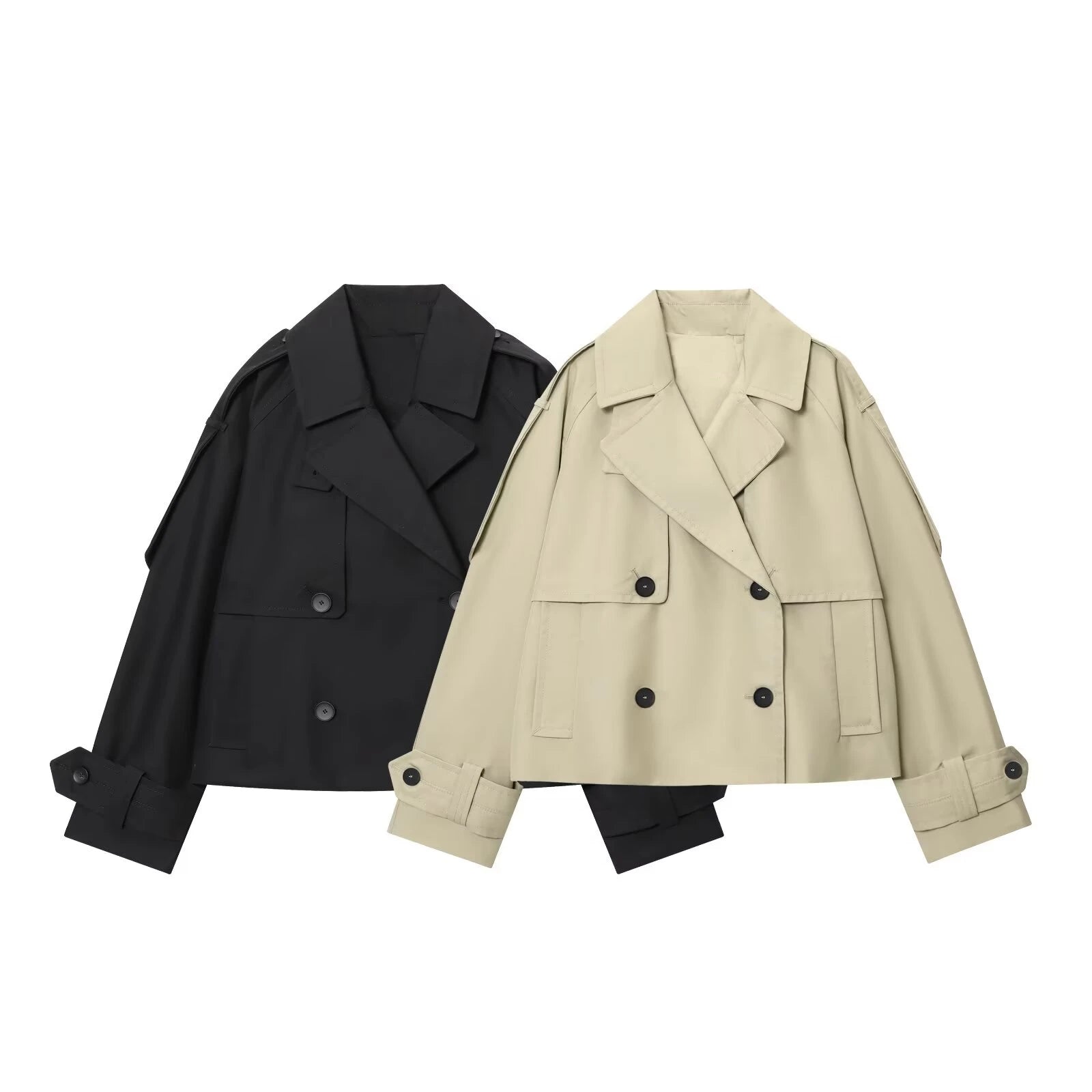 KAR&OT ZA 2025 Autumn New Double P Row Button Closed Lapel Long Sleeve Loose Casual Short Windbreaker Jacket 0518240