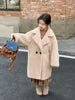 Suit Collar Teddy Bear Wool Coat-Body Long Windproof Single Breasted Garment Dyed Fashion for Girls Teenager