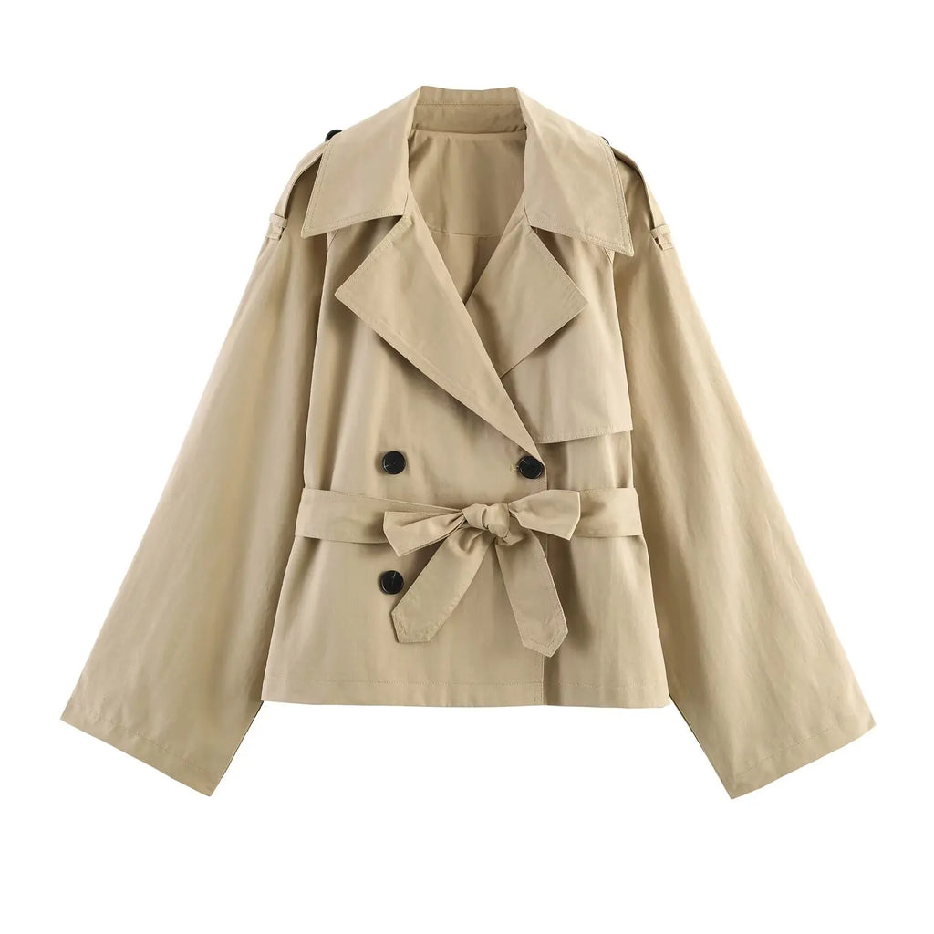 SHENZHU European and American Style 2026 Summer Women's Casual Long-sleeved Collared Padded Shoulder Coat with Belt 6318233