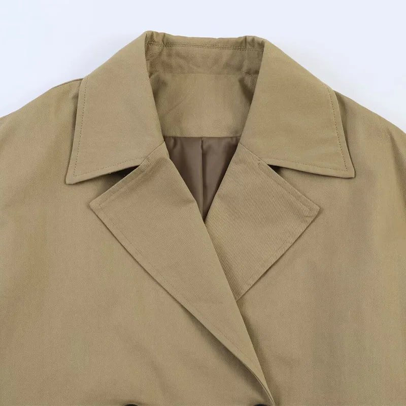 ZATRHMBM Summer Women's Clothing 2026 New Fashion Double-Breasted Short Jacket Retro Rolled Sleeve Casual Women's Top