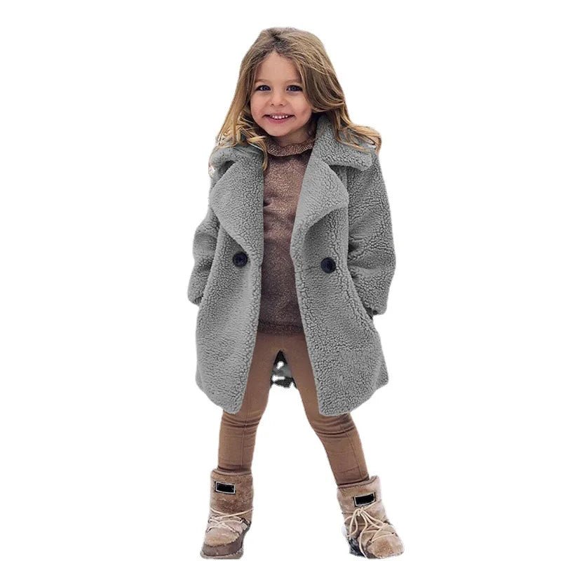 Wholesale Winter Warm Clothing Kids Girl Lapel Overcoat Jacket Faux Fur Toddler Baby Loose Coats