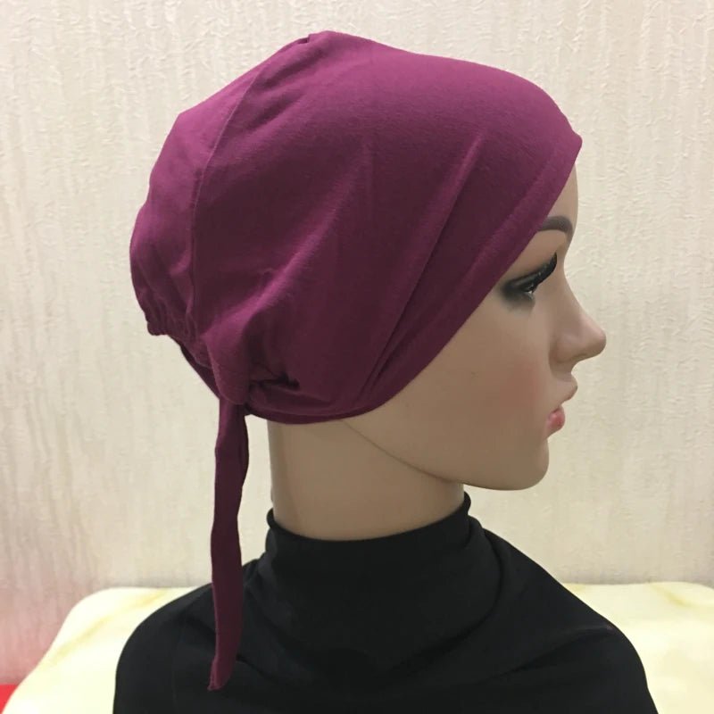 H048 Plain Cotton tie back hats Muslim Turban Pure Color Stretch Inner Hijabs underscarf Women Head Scarf Under Hijab Bonnet