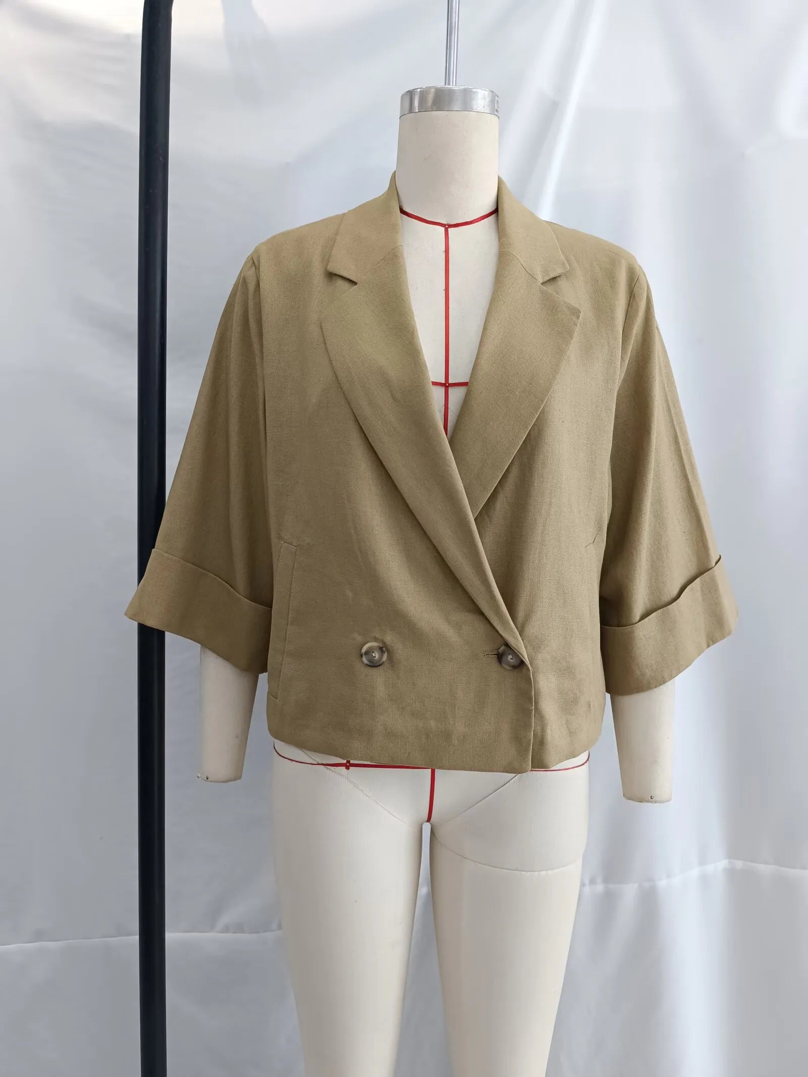 KAR&OT ZA Women's Clothing 2025 Summer New Casual Simple Short Double-breasted Suit Jacket 8141709
