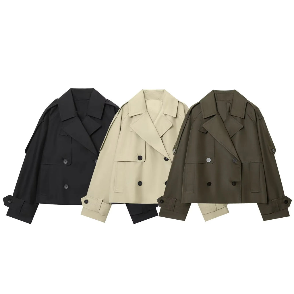 TAOP&ZA 2025 Autumn Fashion New Women's Casual Loose Double-breasted Decorative Versatile Lapel Short Jacket 0518240