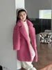 Suit Collar Teddy Bear Wool Coat-Body Long Windproof Single Breasted Garment Dyed Fashion for Girls Teenager