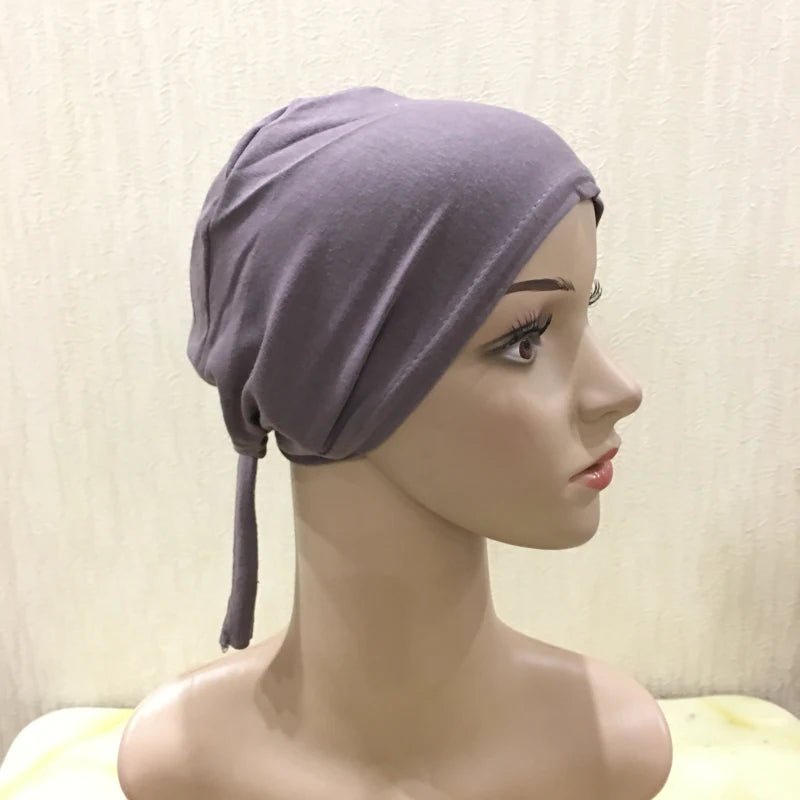 H048 Plain Cotton tie back hats Muslim Turban Pure Color Stretch Inner Hijabs underscarf Women Head Scarf Under Hijab Bonnet