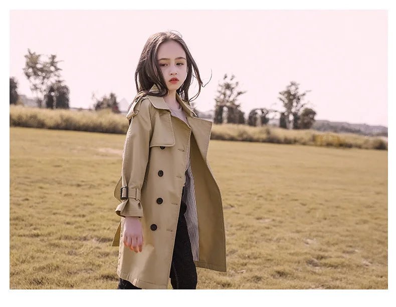 2026 Spring Autumn Cotton Teen Girls Long Trench Coats New Fashion England Style Windbreaker Jacket For Girls Children Clothing
