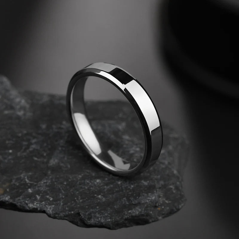 4mm Simple Smooth Women Rings Black Stainless Steel Men Rings Birthday Gifts Rings for men