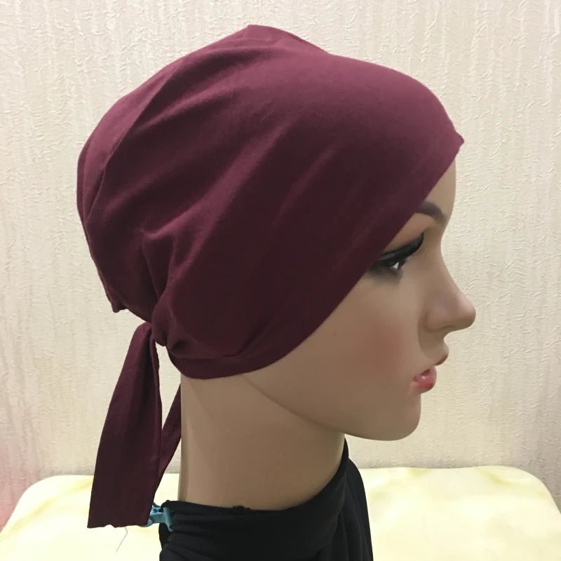 H048 Plain Cotton tie back hats Muslim Turban Pure Color Stretch Inner Hijabs underscarf Women Head Scarf Under Hijab Bonnet