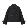 KAR&OT ZA 2025 Autumn New Double P Row Button Closed Lapel Long Sleeve Loose Casual Short Windbreaker Jacket 0518240