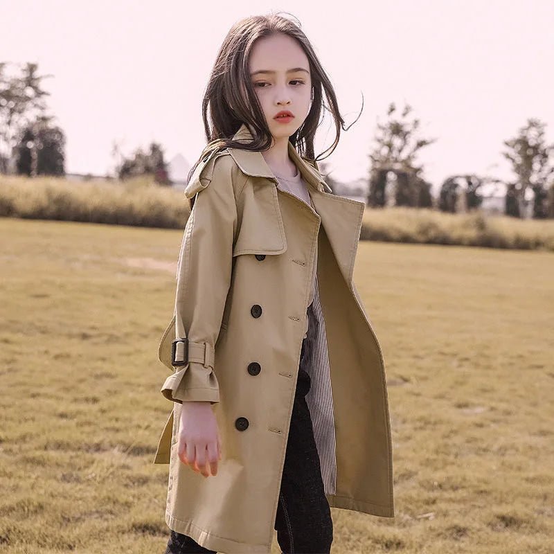 2026 Spring Autumn Cotton Teen Girls Long Trench Coats New Fashion England Style Windbreaker Jacket For Girls Children Clothing