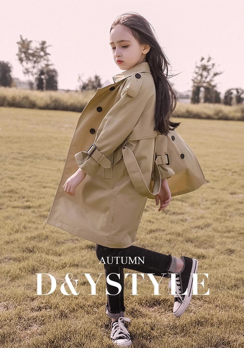 2026 Spring Autumn Cotton Teen Girls Long Trench Coats New Fashion England Style Windbreaker Jacket For Girls Children Clothing