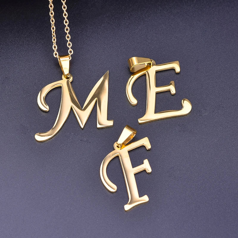 26 Letters Necklace Stainless Steel Initial Necklaces For Women Men Pendant Big Alphabet Chain On The Neck Choker Cadenas Hombre