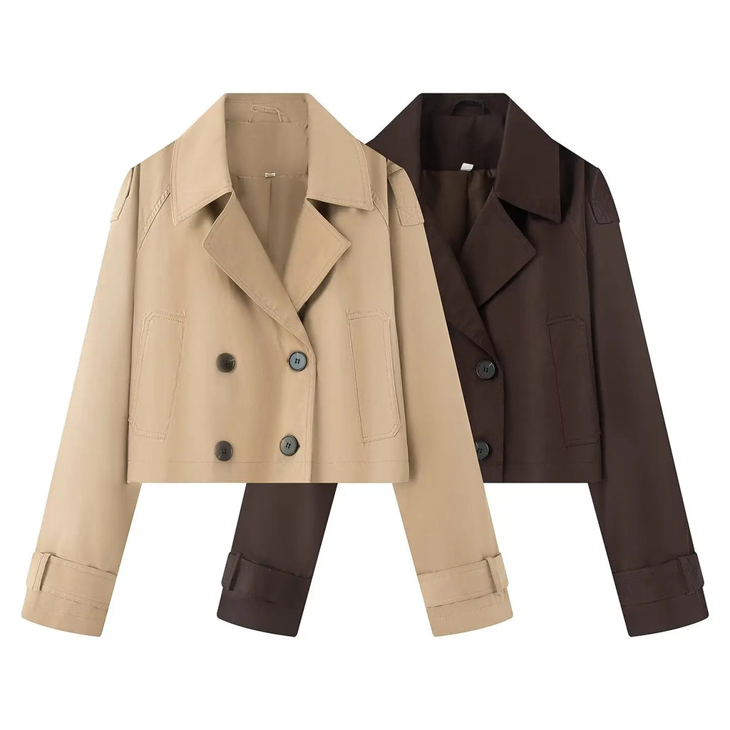 TAOP&ZA 2025 Autumn New Fashion All-match Solid Color Double-breasted Lapel Short Long-sleeved Jacket 3046259