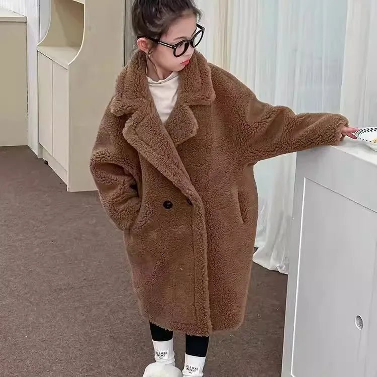 Manteau de laine coupe-vent pour adolescentes Style coréen épais et long Costume d'hiver Col en V Manches lanternes Teinture florale