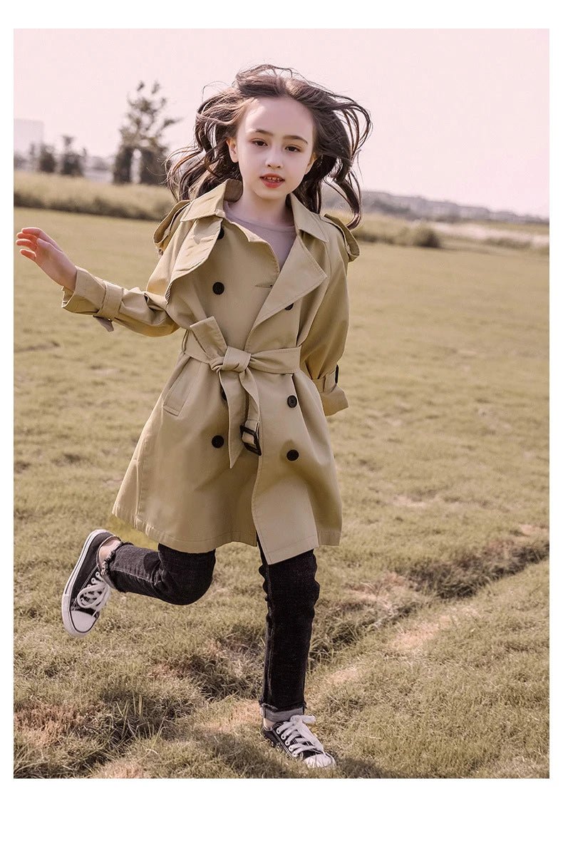 2026 Spring Autumn Cotton Teen Girls Long Trench Coats New Fashion England Style Windbreaker Jacket For Girls Children Clothing
