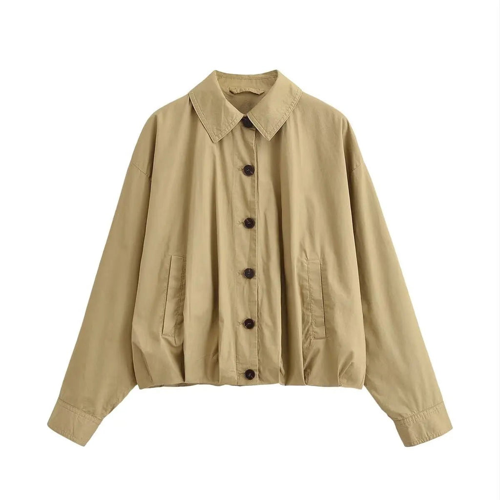 TAOP&ZA 2026 Women's Spring Commuter Fashion Loose Casual Style Balloon Style Lapel Long Sleeve Coat 8372200