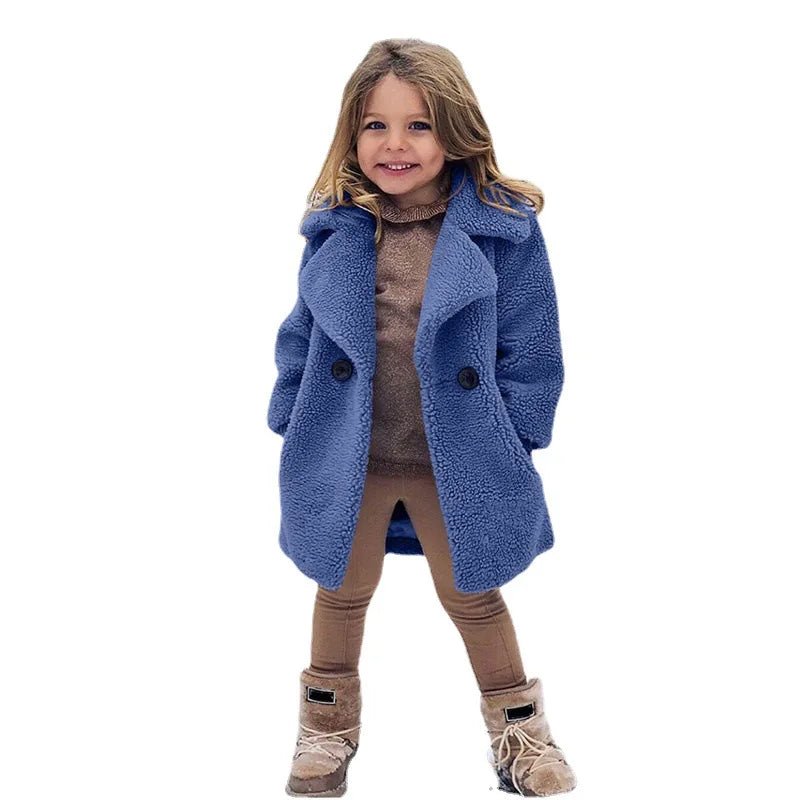 Wholesale Winter Warm Clothing Kids Girl Lapel Overcoat Jacket Faux Fur Toddler Baby Loose Coats