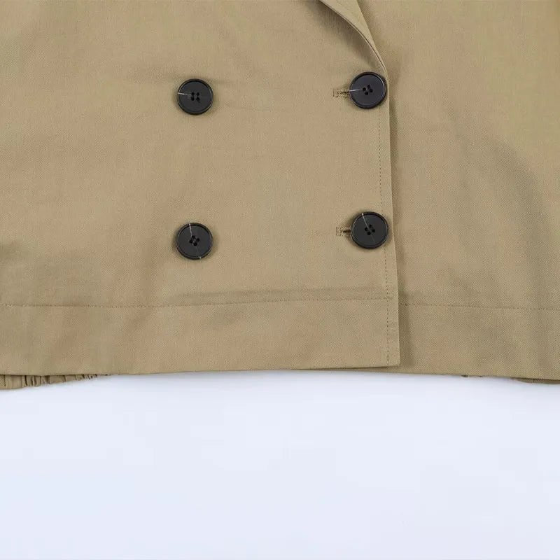 ZATRHMBM Summer Women's Clothing 2026 New Fashion Double-Breasted Short Jacket Retro Rolled Sleeve Casual Women's Top