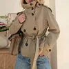 Cropped Breathable Casual Autumn/Winter/Spring Plus Size Double-breasted Belted Regular Trench Coat Jacket