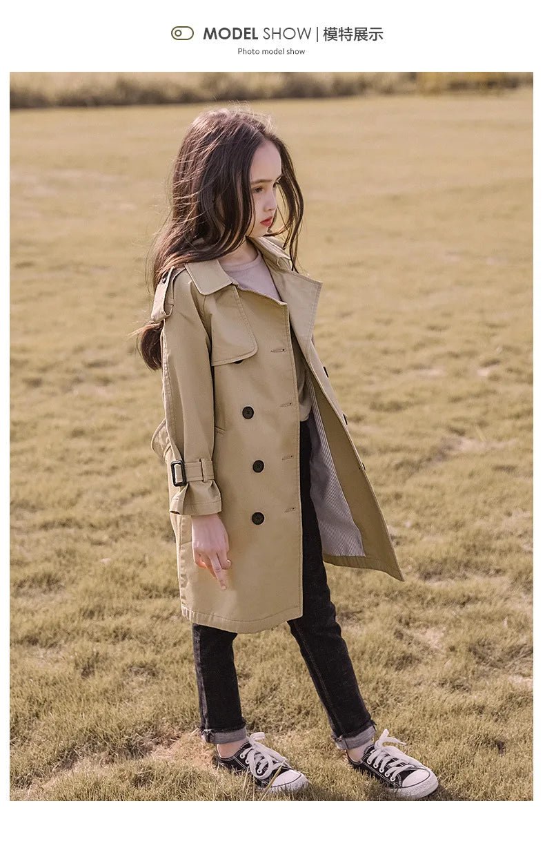 2026 Spring Autumn Cotton Teen Girls Long Trench Coats New Fashion England Style Windbreaker Jacket For Girls Children Clothing