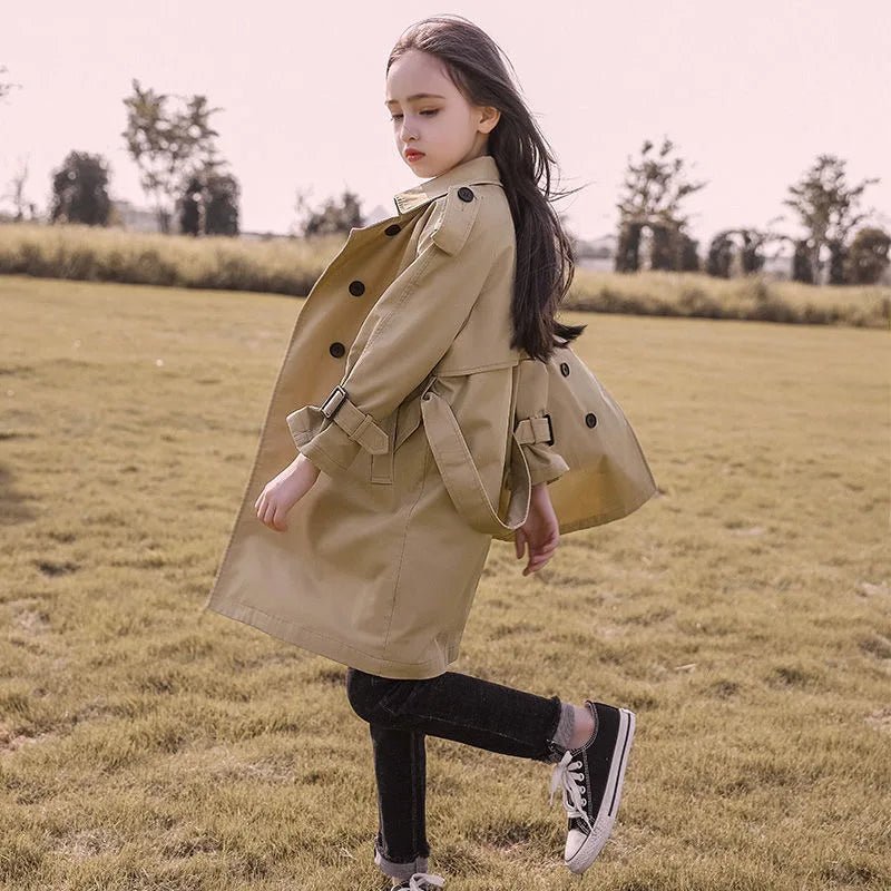 2026 Spring Autumn Cotton Teen Girls Long Trench Coats New Fashion England Style Windbreaker Jacket For Girls Children Clothing