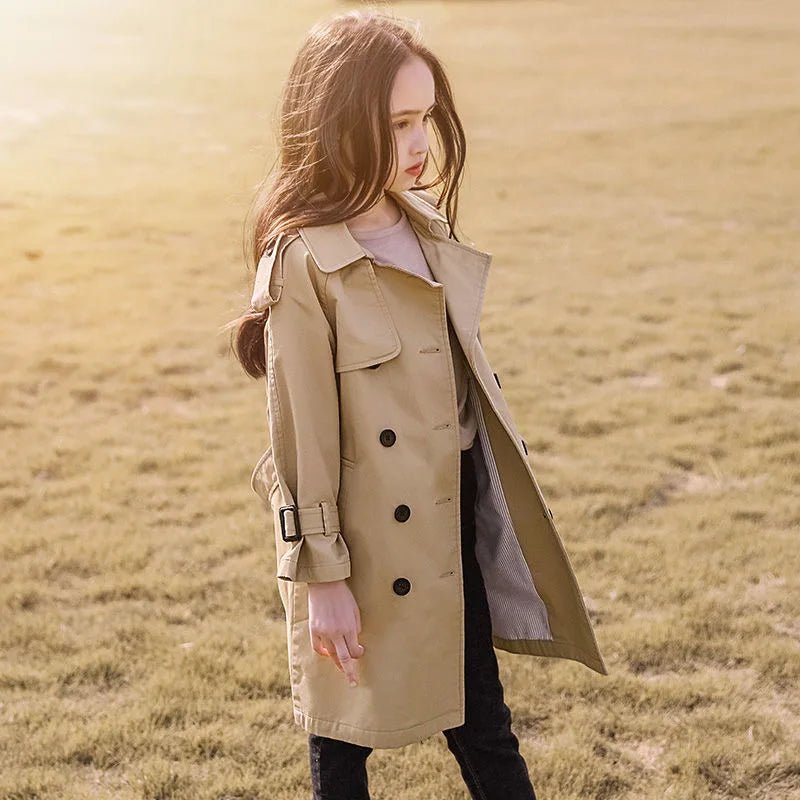 2026 Spring Autumn Cotton Teen Girls Long Trench Coats New Fashion England Style Windbreaker Jacket For Girls Children Clothing