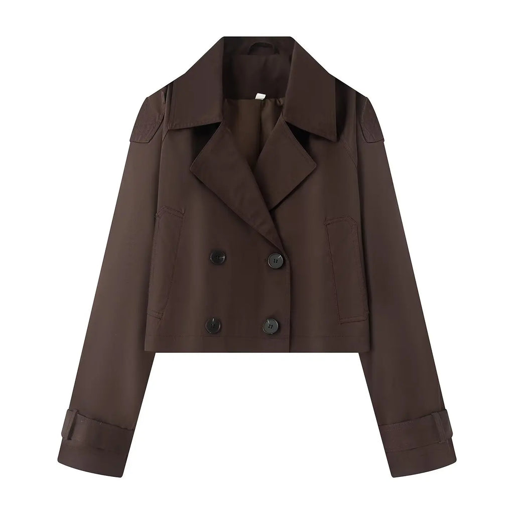 TAOP&ZA 2025 Autumn New Fashion All-match Solid Color Double-breasted Lapel Short Long-sleeved Jacket 3046259