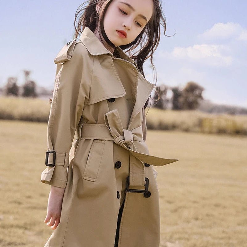 2026 Spring Autumn Cotton Teen Girls Long Trench Coats New Fashion England Style Windbreaker Jacket For Girls Children Clothing