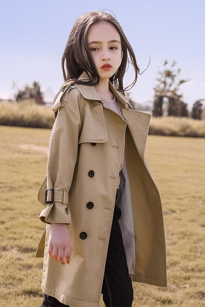 2026 Spring Autumn Cotton Teen Girls Long Trench Coats New Fashion England Style Windbreaker Jacket For Girls Children Clothing