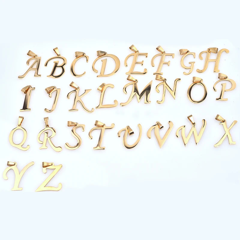 26 Letters Necklace Stainless Steel Initial Necklaces For Women Men Pendant Big Alphabet Chain On The Neck Choker Cadenas Hombre