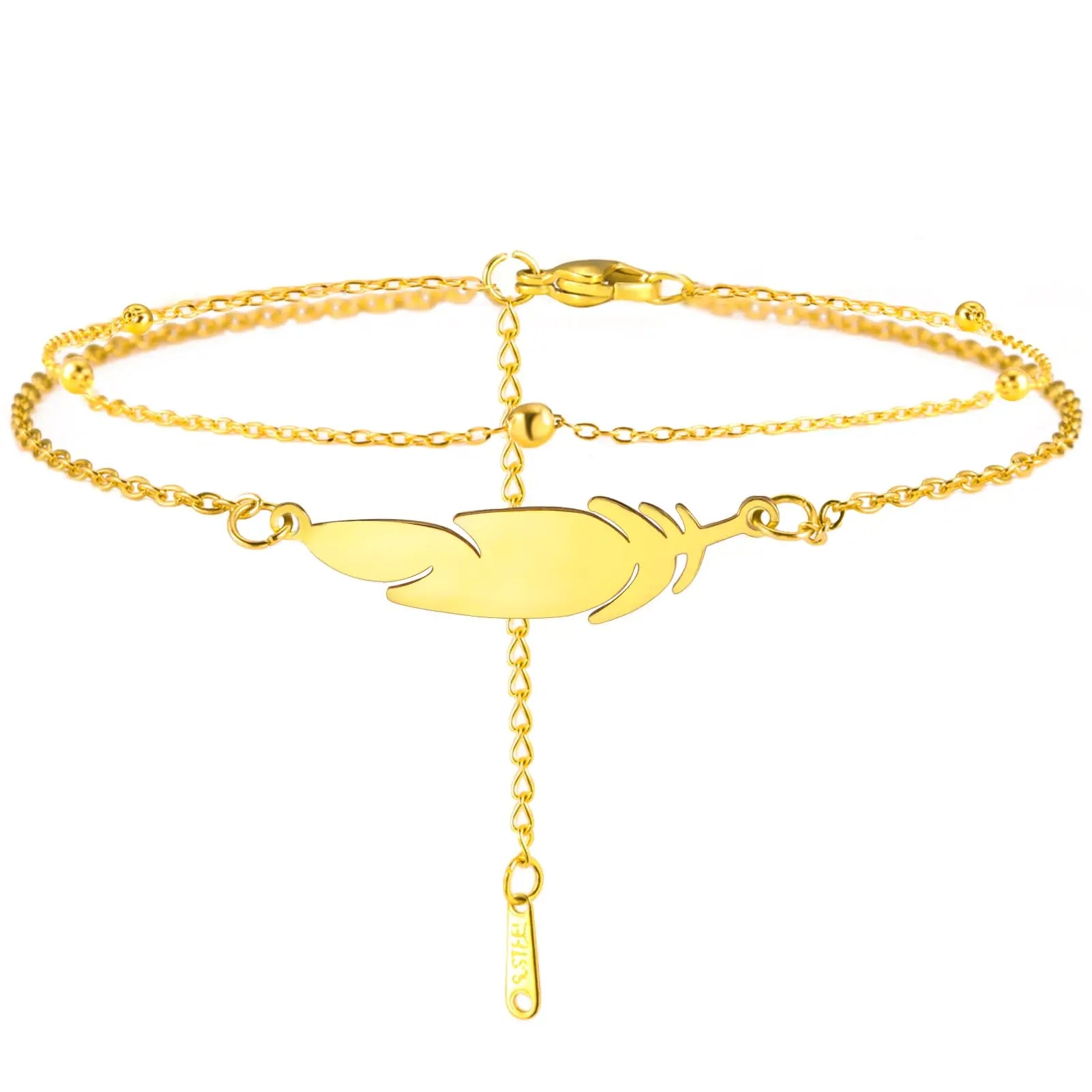 Dreamtimes  Anklets Women's Foot Chain  Feather Stainless Steel Double Foot Chain Beach Style Boho Anklet Jewellery Accessories