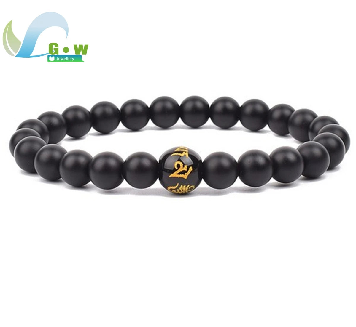 Lucky Natural Black Jade Carved Six-Character Motto Obsidian Transfer Bracelet For Men Women Gift Couple Bracelet Jewelry Gift