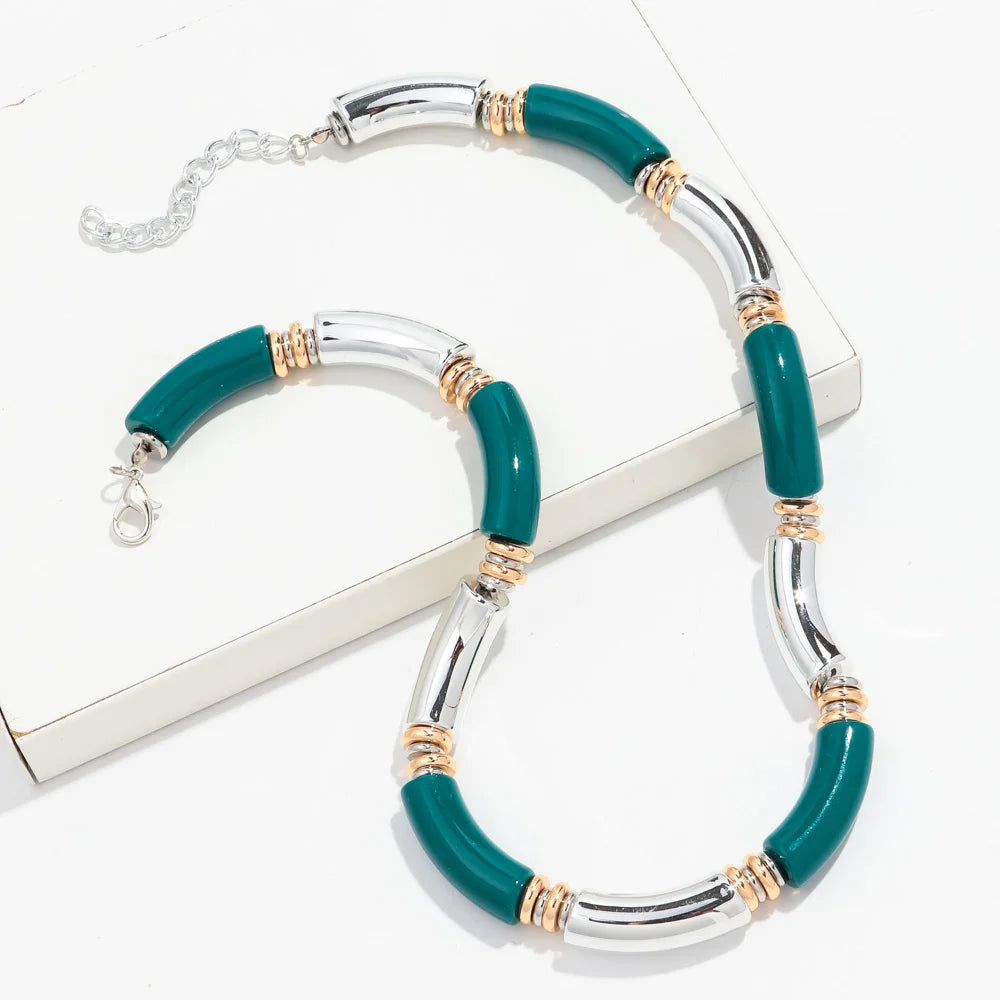 Boho Acrylic Bamboo Curved Tube Stackable Necklaces Bracelet for Women Men HipHop Resin Elbow Beads Choker Necklace 2024 Jewelry