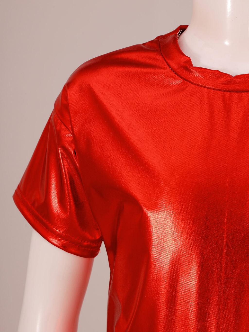 Children T-Shirt Shiny Metallic Short Sleeve Clothes Girl Boys Kids T-Shirt Hip Hop Jazz Dance Costume Top Performance Dancewear