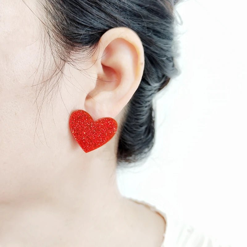 KUGUYS Cute Glitter Peach Heart Stud Earrings for Women Acrylic Fashion Summer Jewelry Accessories