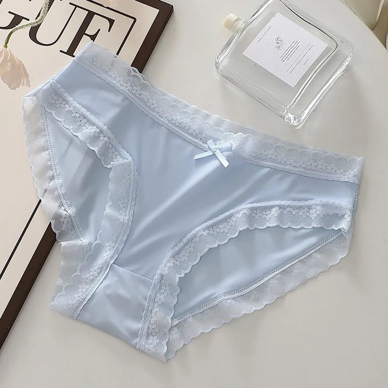 Women's Summer Ultra-thin Panties Sexy Seamless Underwear Low Waist Breathable Briefs Girls Lace Trim Bow Lingerie