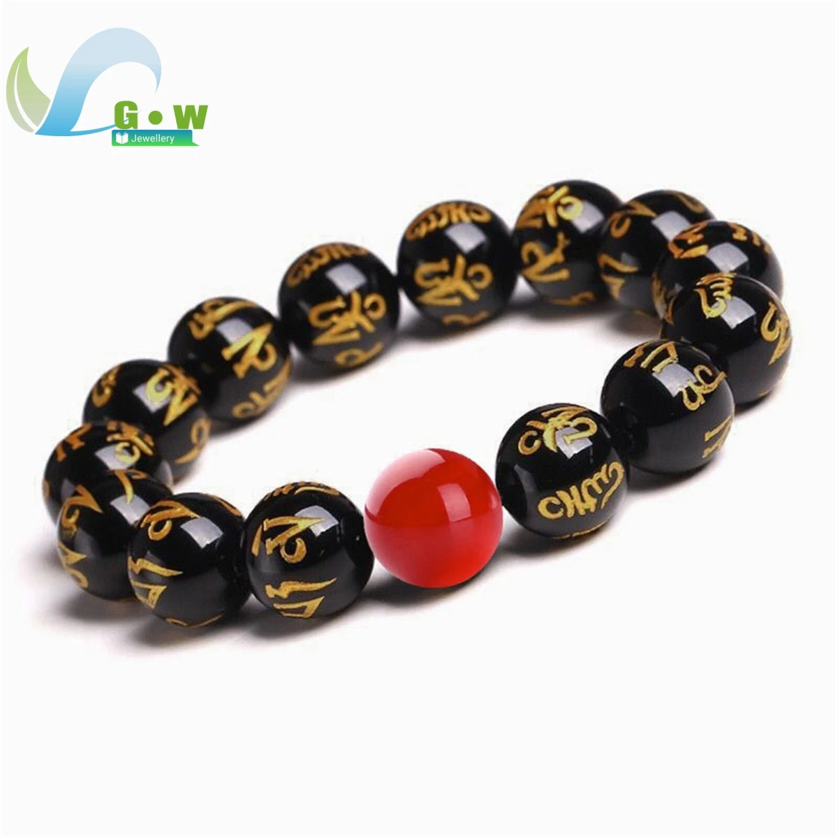 Lucky Natural Black Jade Carved Six-Character Motto Obsidian Transfer Bracelet For Men Women Gift Couple Bracelet Jewelry Gift