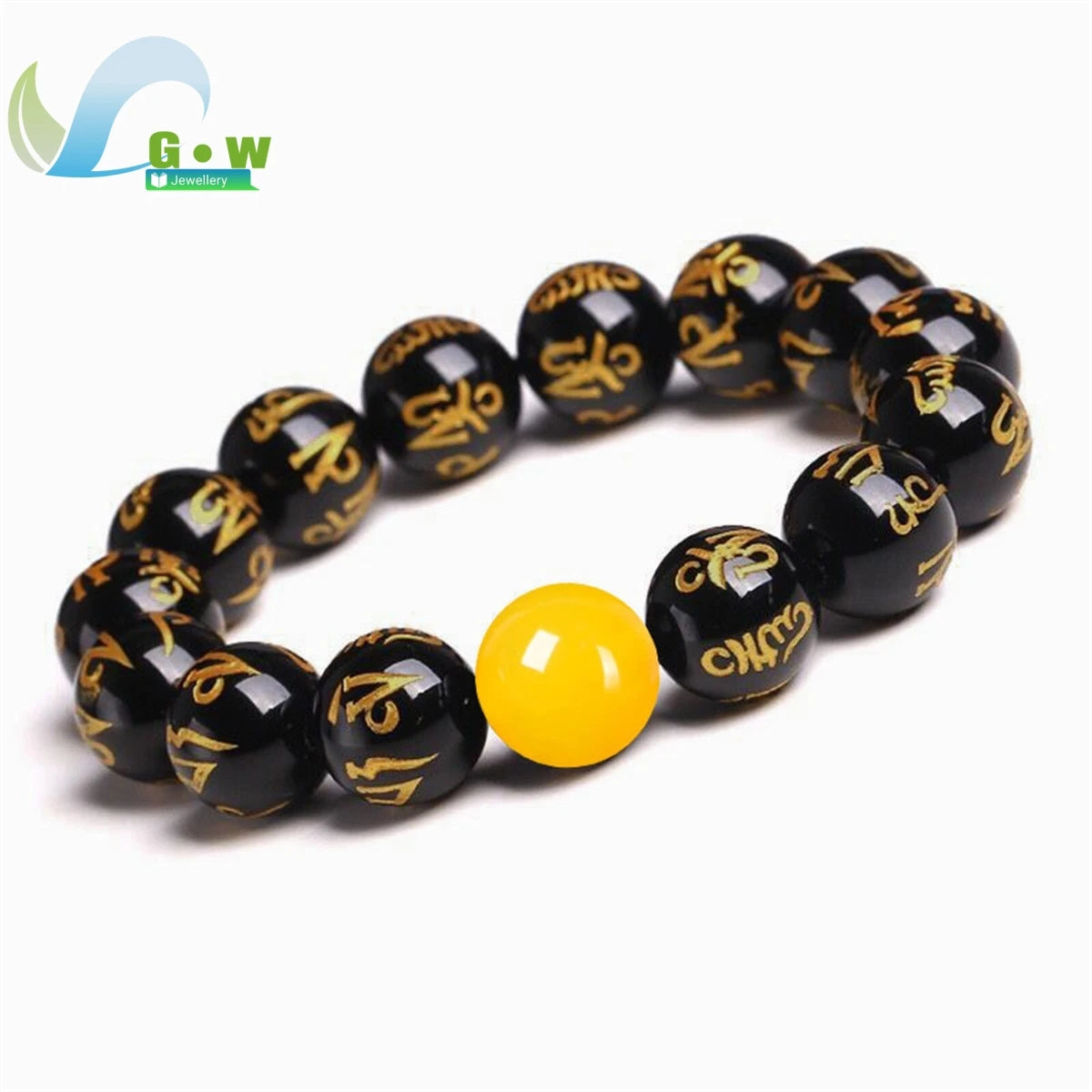 Lucky Natural Black Jade Carved Six-Character Motto Obsidian Transfer Bracelet For Men Women Gift Couple Bracelet Jewelry Gift