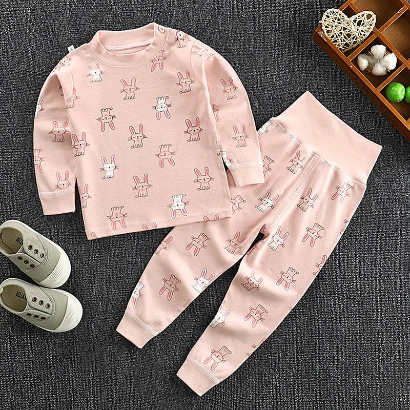 Spring Autumn Children Pajamas Set High Waist Cotton Kids Long Johns Sets Boys Girls Cotton Underwear Set for 1-6 Years Old